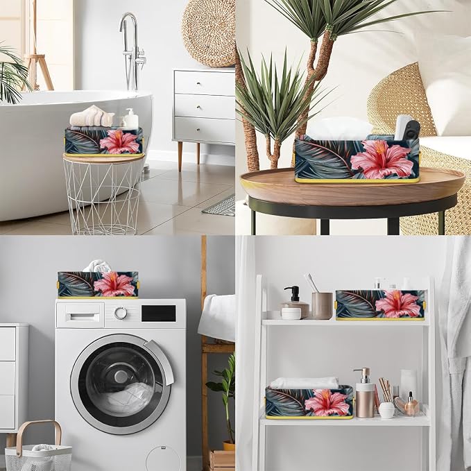 Beautiful Tropical Flowers Bathroom Storage Basket, Foldable - Image 5