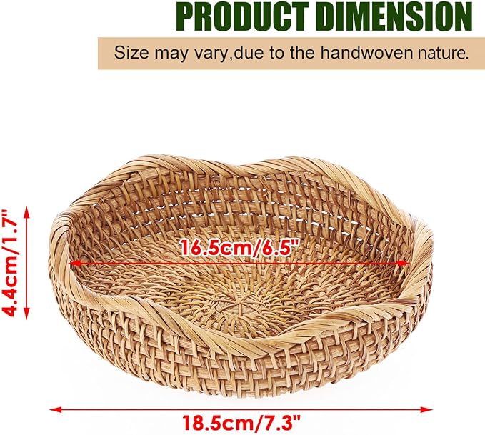 Hipiwe Round Key Basket Bowl for Entryway 7.3" Natural Rattan Fruit Bowl Woven - Image 2
