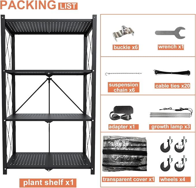 Indoor Greenhouse with Grow Light, 4-Tier Foldable Metal Plant Shelf with Full - Image 9