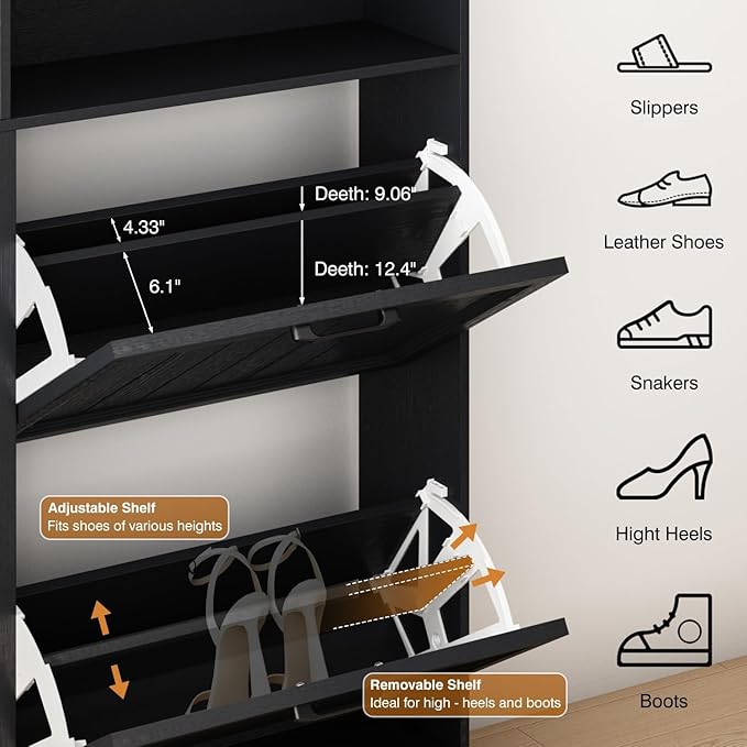 Shoe Storage Cabinet with 4 Flip Drawers, Farmhouse Modern Hidden Shoes Rack - Image 3
