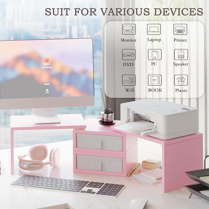 TEAMIX Pink Dual Monitor Stand Riser - Image 2