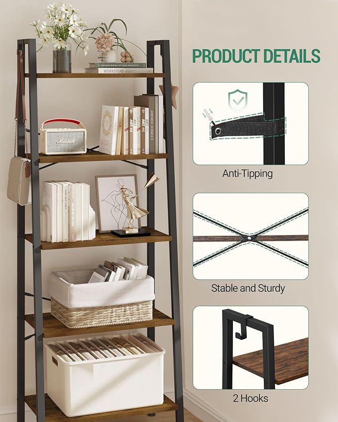 Hzuaneri Ladder Shelf, Freestanding Corner Storage Shelf | Bookcase - Image 3