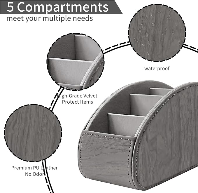 Remote Control Holder, Leather 5 Rooms Desk Organizer and Decorations - Image 2