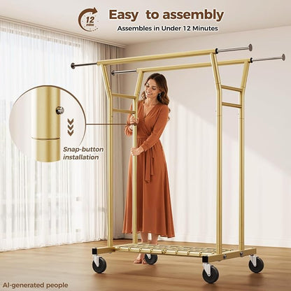 HYSEYY Heavy Duty Clothes Rack, Rolling Clothing Rack - Image 6