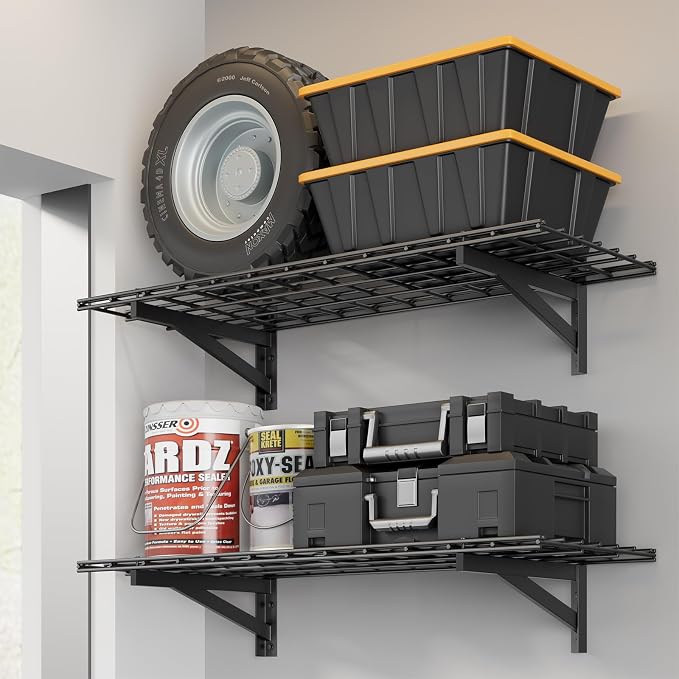 2 Pack Heavy Duty Garage Wall Shelving Set, Wall Mounted Garage Shelves 500lbs by Jusgym