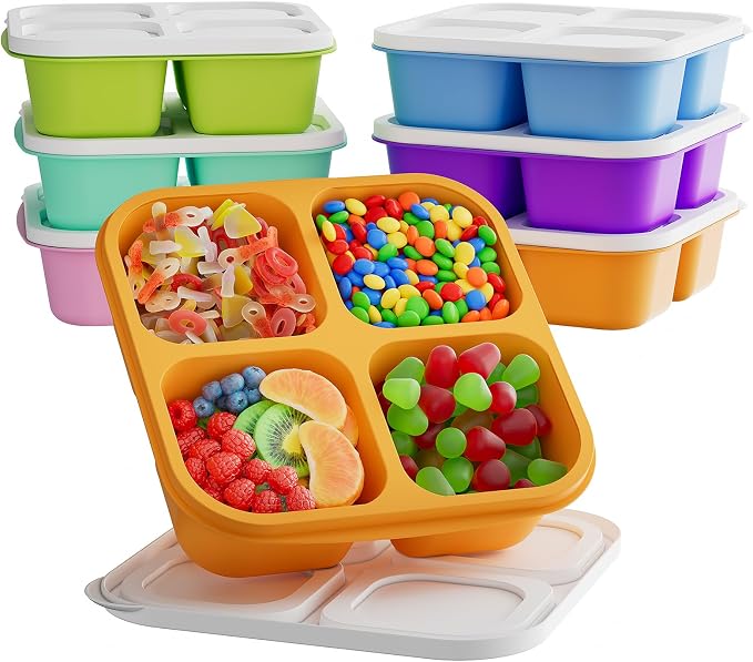 KEMETHY 6 Pcs Bento Snack Containers, Reusable 4 Compartment Food Storage by KEMETHYFocusesonCreatingEfficientStorageProductswithQualityMaterials
