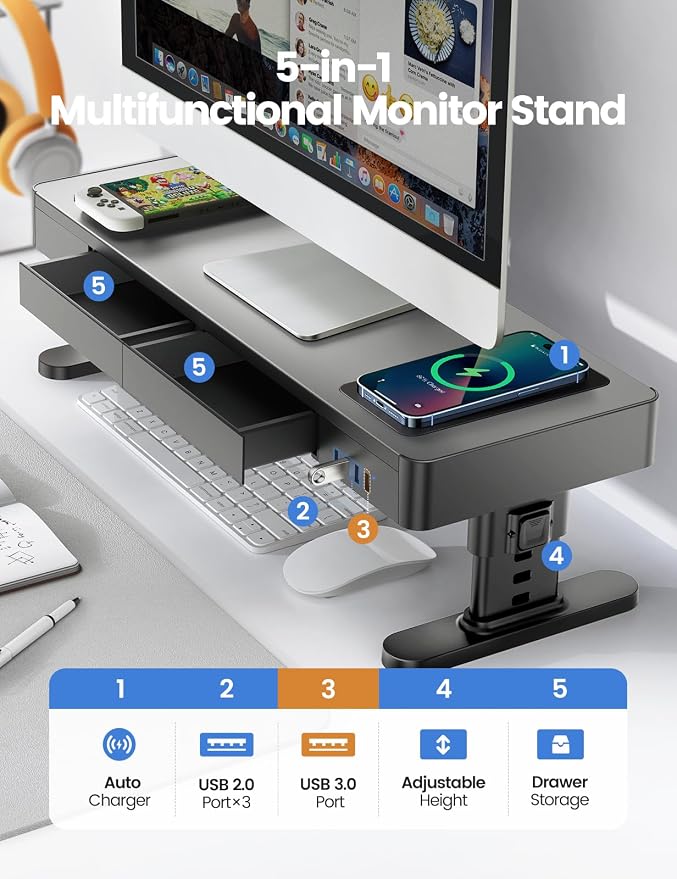 meatanty Monitor Stand Heights Adjustable, Computer Riser - Image 2