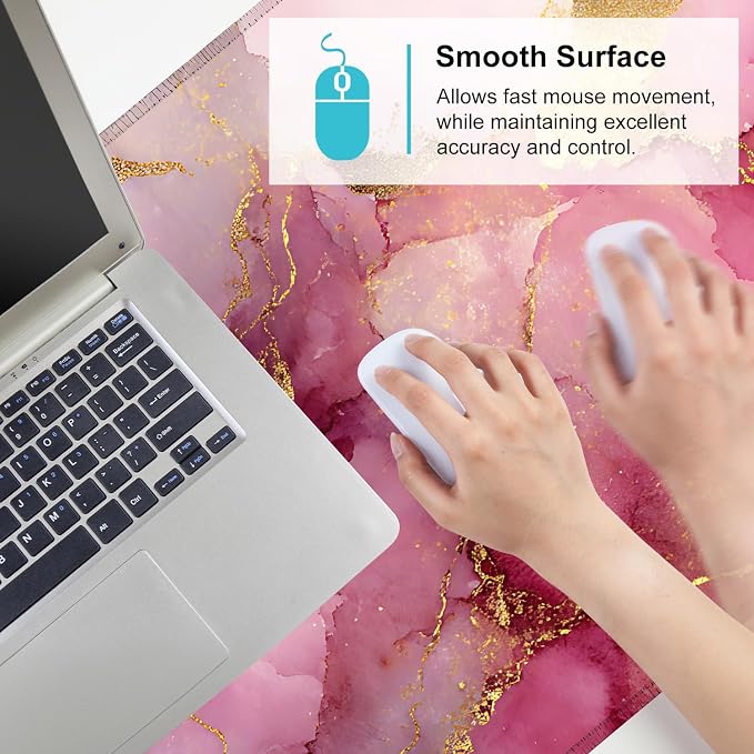 Pink Marble Ink Mouse Pad – Large Extended Desk Mat 35.43 x 15.75 in – Elegant - Image 6
