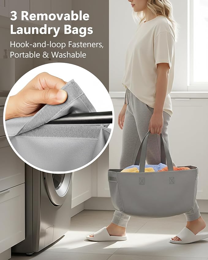 3 Section Laundry Sorter with Removable Bags, 120L Rolling Vertical Laundry - Image 3