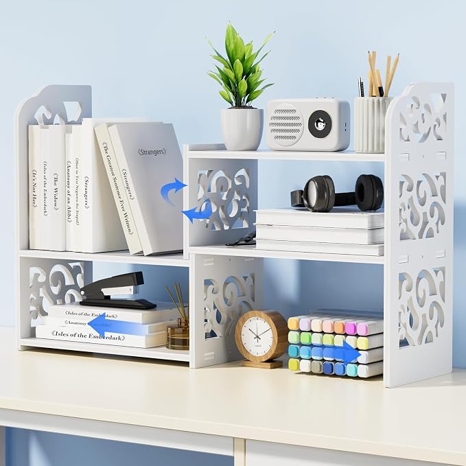 YGYQZ Adjustable Desktop Shelf Organizer, 3-Tier Expandable Desk Shelf by YGYQZ