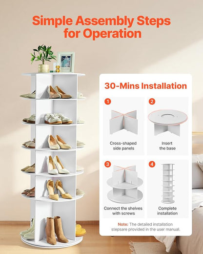 VEVOR 6 Tiers Rotating Shoe Rack Tower, 360° Spinning Shoe Rack, Revolving - Image 7