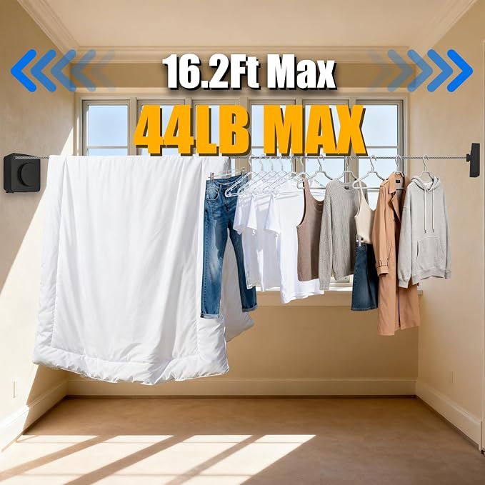 Retractable Clothesline, Non-Sagging Wall Mounted Laundry Line, Space-Saving - Image 6
