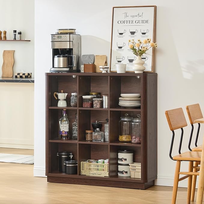 9 Cube Bookshelf, Wood Floor Standing 3-Tier Cubby Book Shelf - Image 9