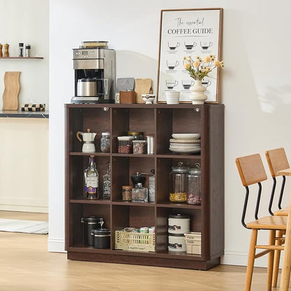 9 Cube Bookshelf, Wood Floor Standing 3-Tier Cubby Book Shelf - Image 9
