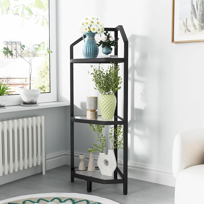 3-Tier Corner Shelf Stand, Bathroom Storage Rack Shelf, Plant Rack, Tempered - Image 5