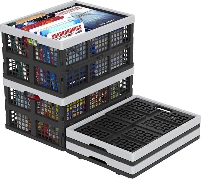 34 L Collapsible Storage Crate, Folding Plastic Crates, 4 Packs | Stackable - Image 8