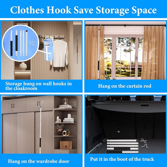 Clothes Hook Pole Heavy Duty, 32 to 80In Retail Clothing Hook Pole | Extra Long - Image 9