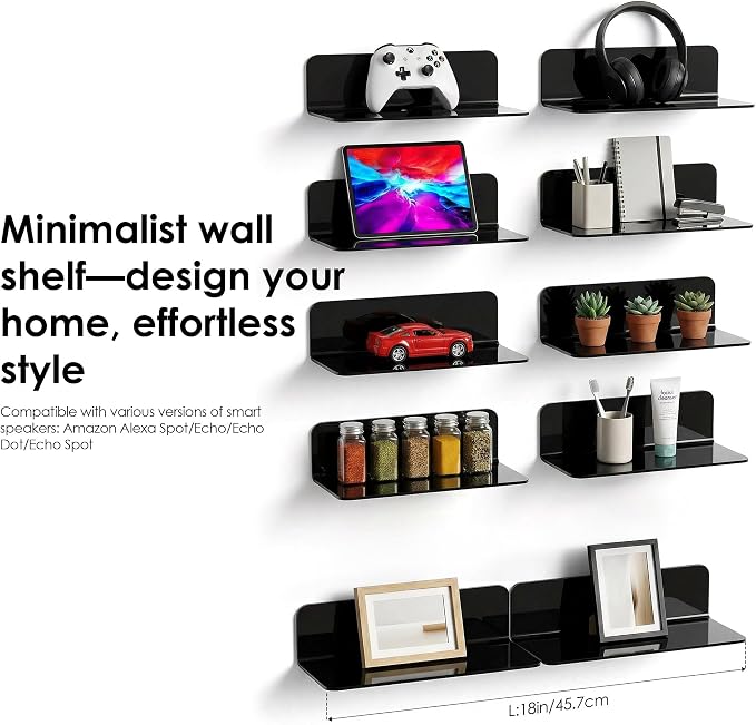OAPRIRE Acrylic Floating Wall Shelves Set of 2, Damage-Free Expand Wall Space - Image 7