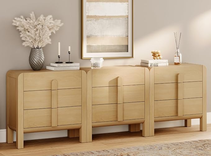 WAMPAT 3 in 1 9 Drawer Dresser for Bedroom, 94.5" Wide Mid Century Modern Wide by WAMPAT