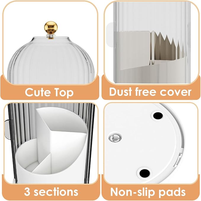 Makeup Brush Holder with Lid 360 Rotating Clear Dustproof Make Up Organizers - Image 5