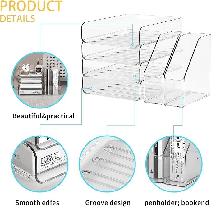 4-Tier Brown Acrylic Paper Tray Organizer - Image 3