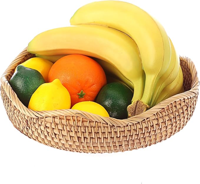 Hipiwe Natural Rattan Tray Wicker Storage Bowls Hand Woven Basket Tray - Image 8