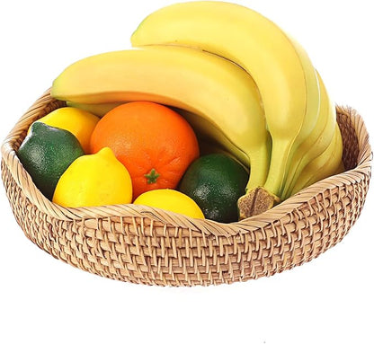 Hipiwe Natural Rattan Tray Wicker Storage Bowls Hand Woven Basket Tray - Image 8