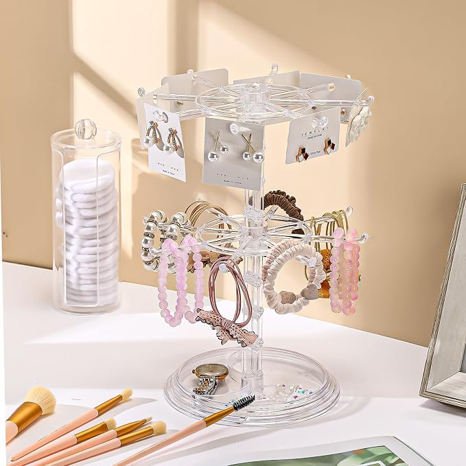 2 Pack Keychain Display Stand Rotating Jewelry 2 Tier Necklace Holder Plastic - Image 2