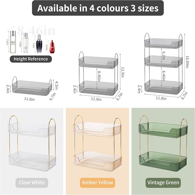 2 Tier Bathroom Organizer Countertop Makeup Perfume Tray Skincare Organizer - Image 2
