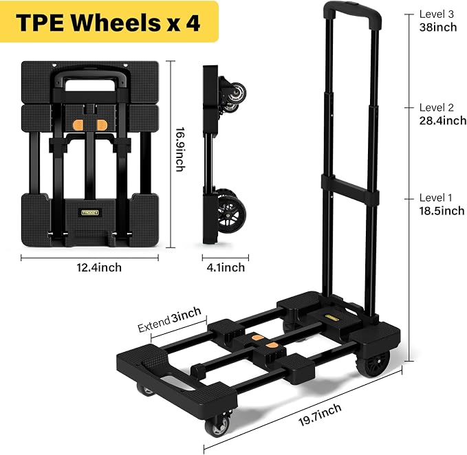 Folding Hand Truck 500 LB, Portable Heavy Duty Dolly Cart - Image 3