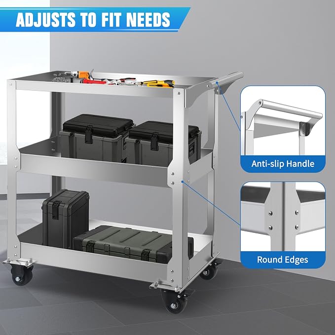 3-Tier Stainless Steel Utility Cart, 1000lbs Capacity - Image 5