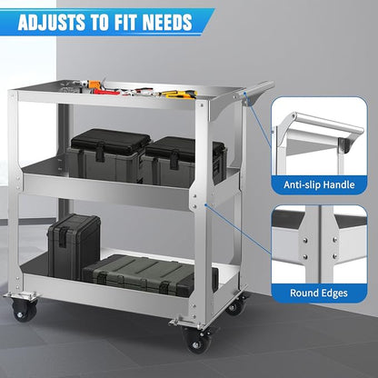 3-Tier Stainless Steel Utility Cart, 1000lbs Capacity - Image 5