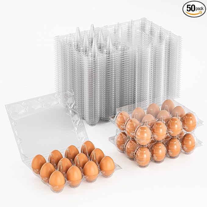 50 Pack Plastic Egg Cartons Cheap Bulk 12 Count Clear Blank Egg Containers by EVANCENT