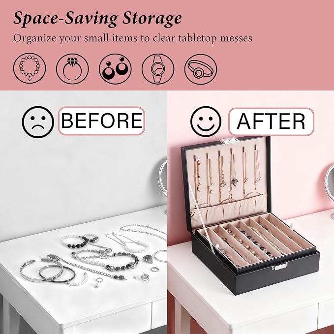 BEWISHOME Jewelry Box Organizer, 2-Layer Necklace Organizer Box, Modern Style - Image 4
