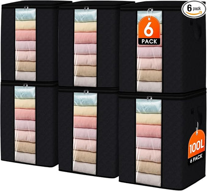 SpaceWhisper 6 Pack 100L Clothes Storage, Foldable Thick Fabric Blanket Storage by Unknown