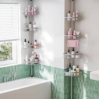 ESSEME Corner Shower Caddy Tension Pole: Adjustable Rustproof 4-Tier Inside - Image 5
