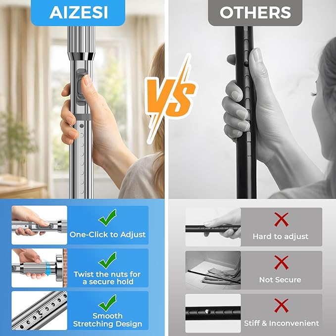 AIZESI 41-100 Inch Heavy Duty Silver Tension Curtain Rod - Image 2