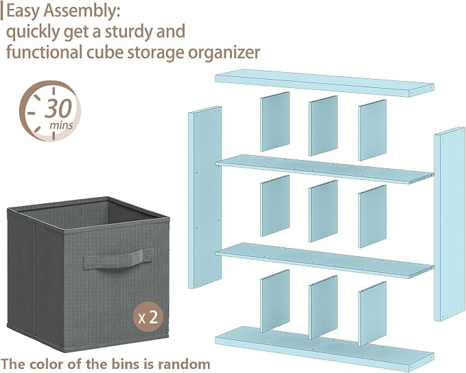 furtble Bookshelf with Storage Bin, 12-Cube Storage Organizer, Modern Wood Open - Image 5