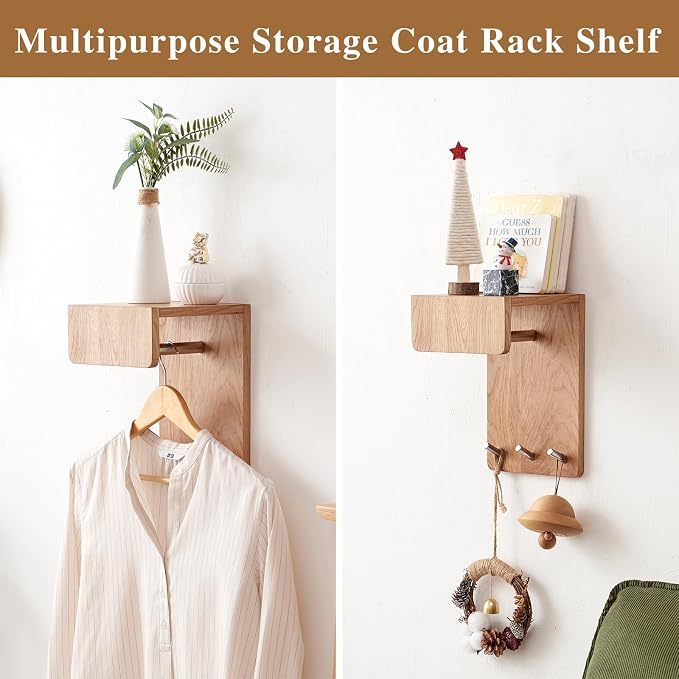 Oak Wood Coat Rack Wall Mount - Image 2