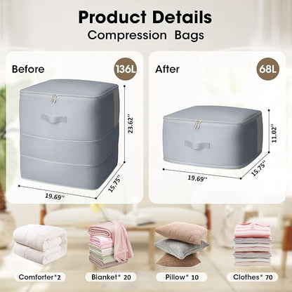 2 Pack Comforter Storage Bag, 136L Blanket Storage Bags Self Compression - Image 2