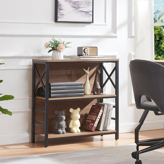 Small Bookshelf, 3 Tier Industrial Bookcase - Image 4
