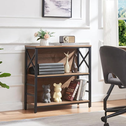 Small Bookshelf, 3 Tier Industrial Bookcase - Image 4
