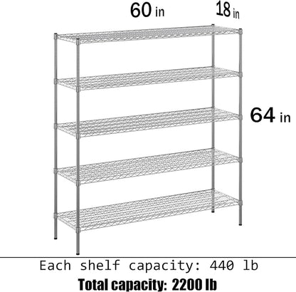 18" Deep x 60" Wide x 64" Height Wire Shelving Kit | 5-Tier | NSF Commercial - Image 3