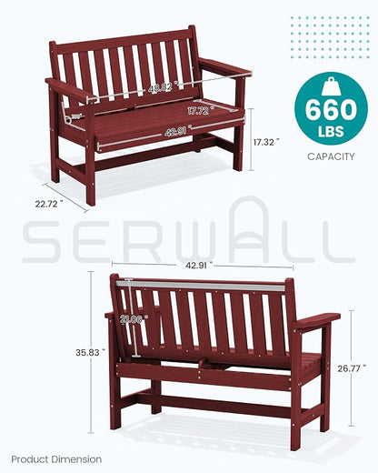 SERWALL HDPE Outdoor Bench, 2-Person Weatherproof Porch Bench, 1 Pack, Suitable - Image 3