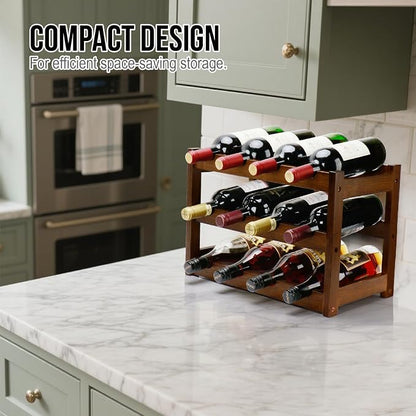 Bamboo Wine Rack, 3-Tier 12 Bottles Wine Storage Cabinet Shelf, Easy-Assembly - Image 7