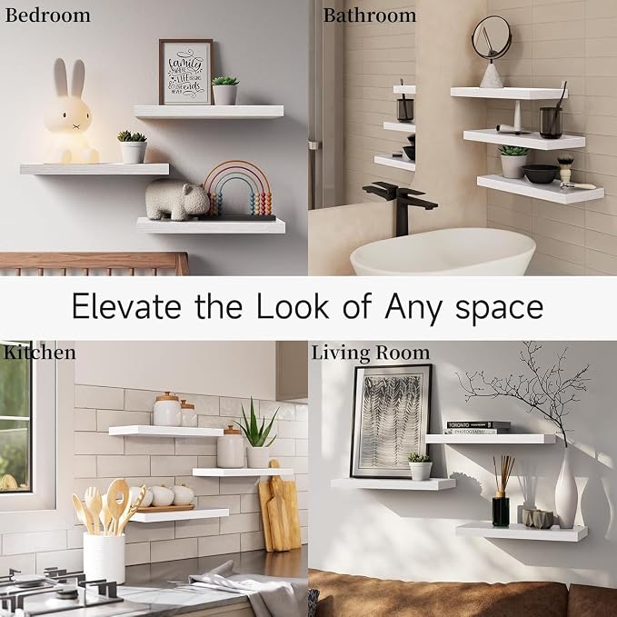 BAYKA White Floating Shelves for Wall, Rustic Wood Wall Shelves - Image 7
