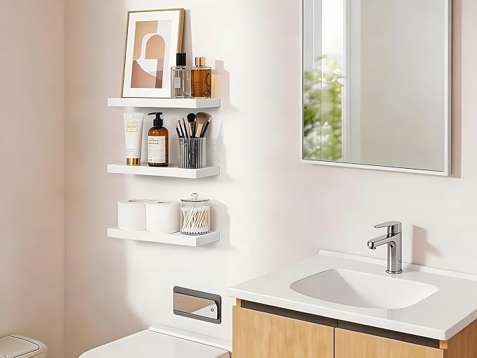 BAYKA White Floating Shelves for Wall, Rustic Wood Wall Shelves - Image 2