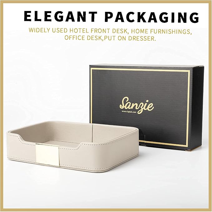 SANZIE Luxury Leather Tray Desktop Storage Catchall Organizer Decorative Tray - Image 4