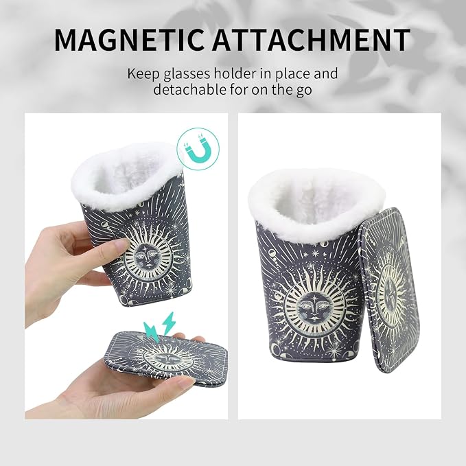 Plush Lined Eyeglasses Holder, Cute Magnetic PU Leather Glasses Stand Case - Image 6