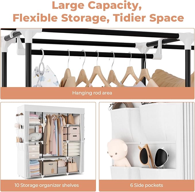 VTRIN Portable Closet Wardrobe for Hanging Clothes 57.3 Inch Large Capacity - Image 7
